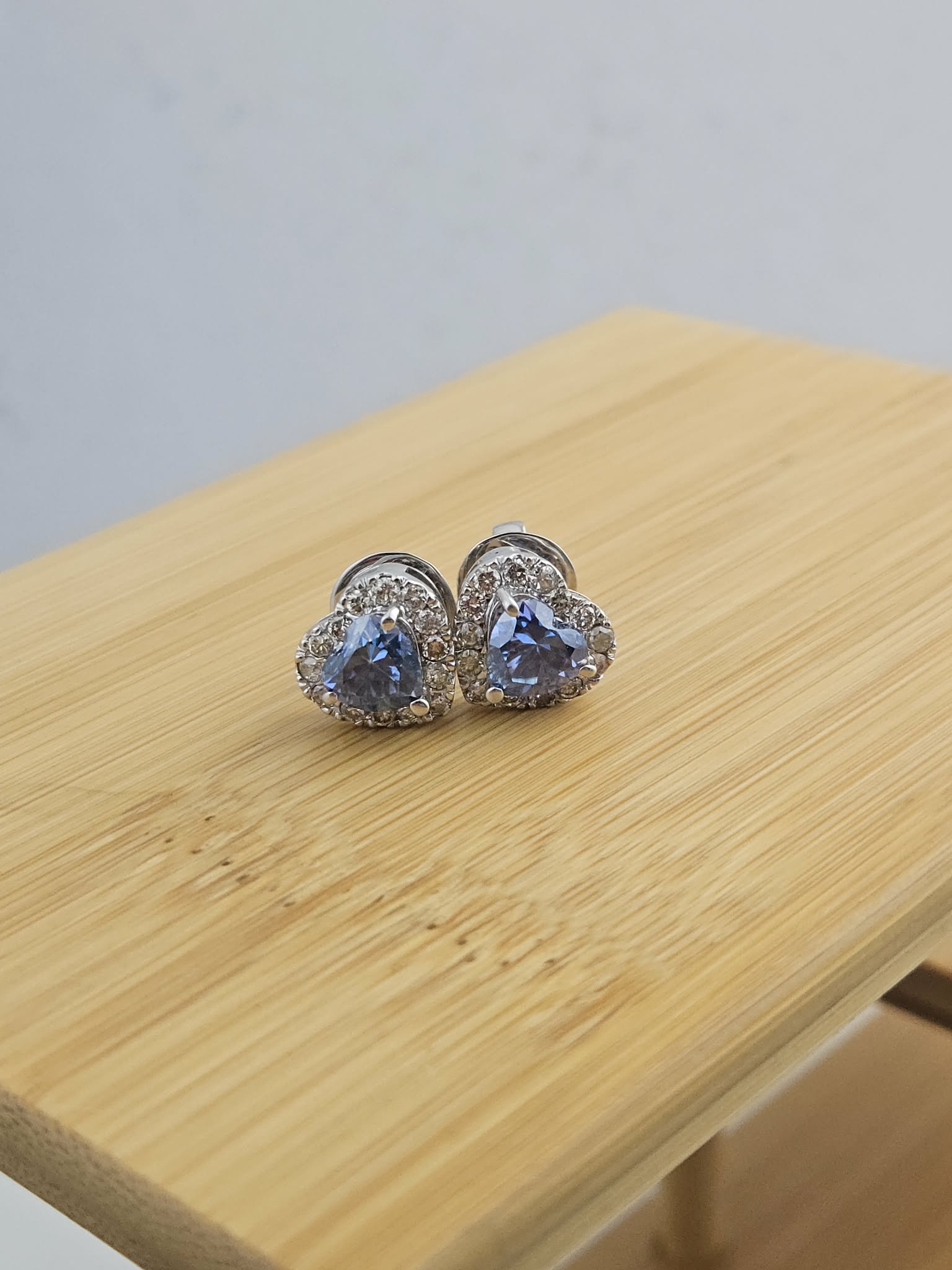 RM-Ear021_ Heart Shape Blue Moissanite Earrings