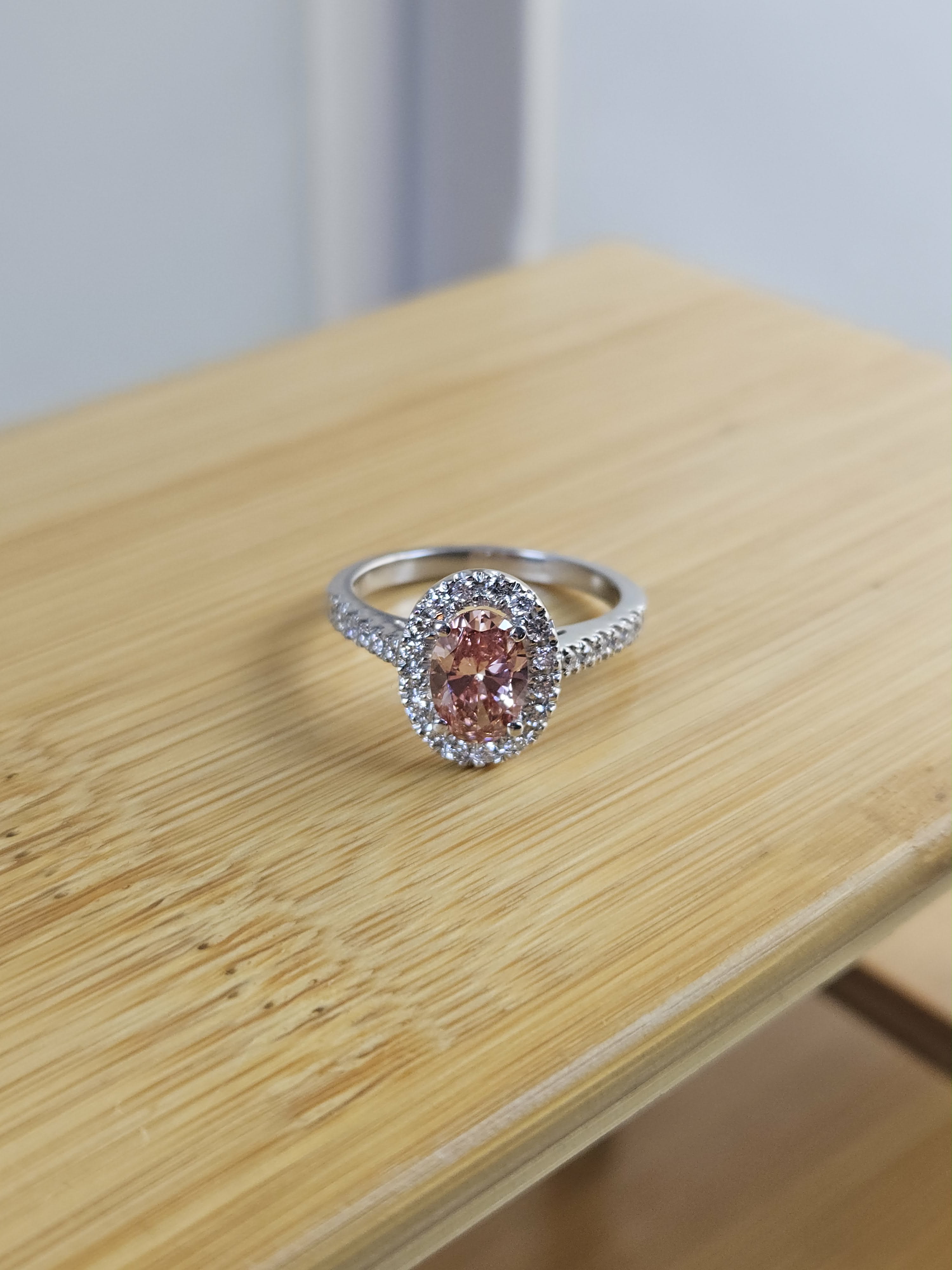 RM-ER140_Oval Fancy Vivid Pink Lab Grown Diamond Engagement Ring